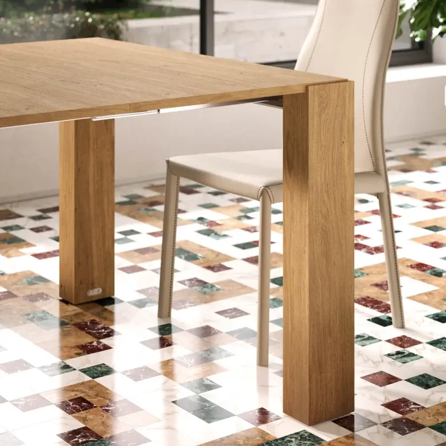 Distinguished Ozzio Italia A3 console to table crafted in light wood with a natural finish and aluminum telescopic mechanism