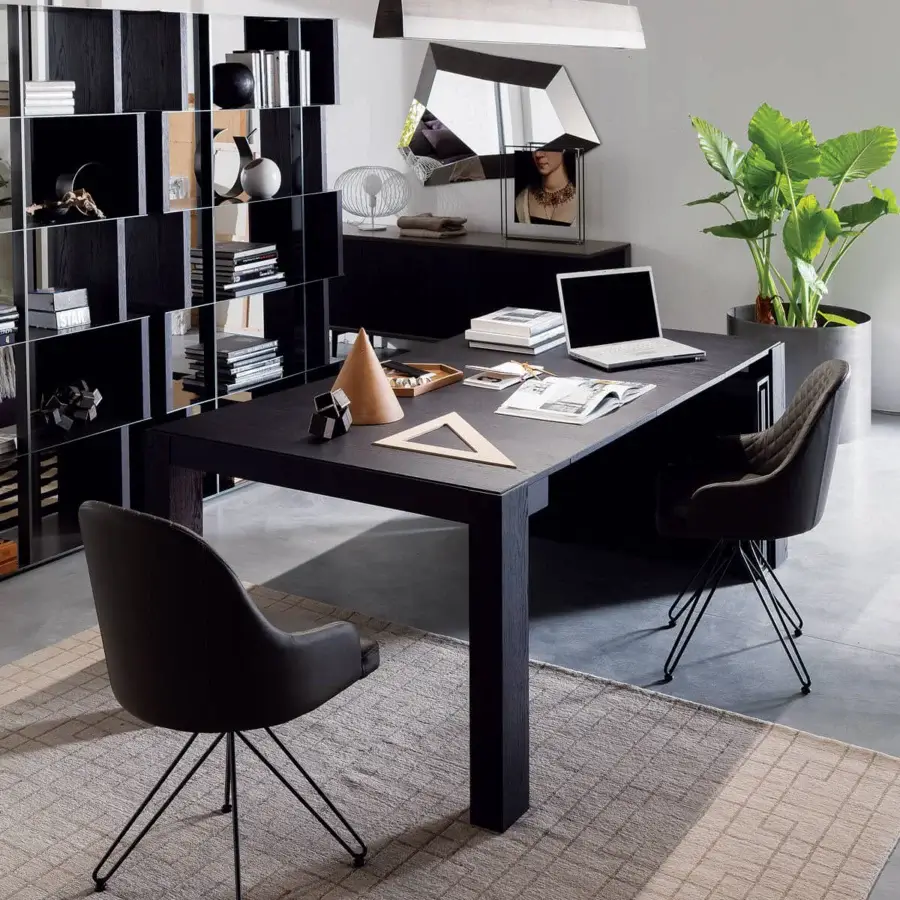 Superior Ozzio Italia A3 console to table crafted in wood with a dark brown finish and telescopic mechanism