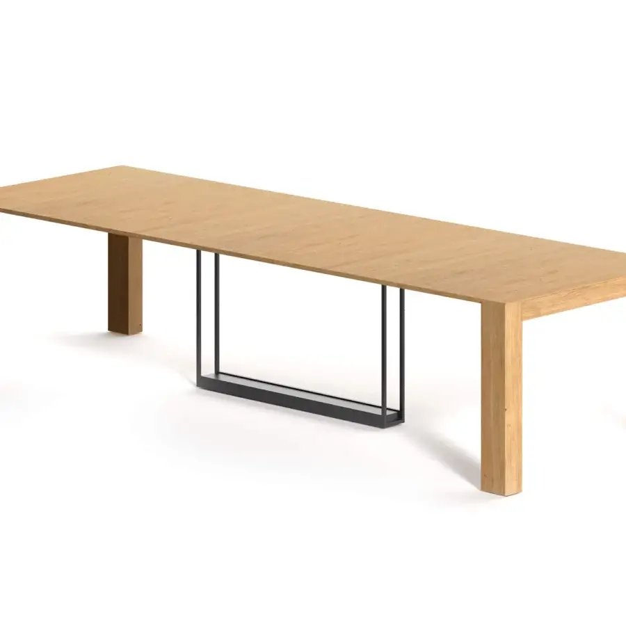 Distinguished Ozzio Italia A3 console to table crafted in light natural wood with a dark metal telescopic mechanism