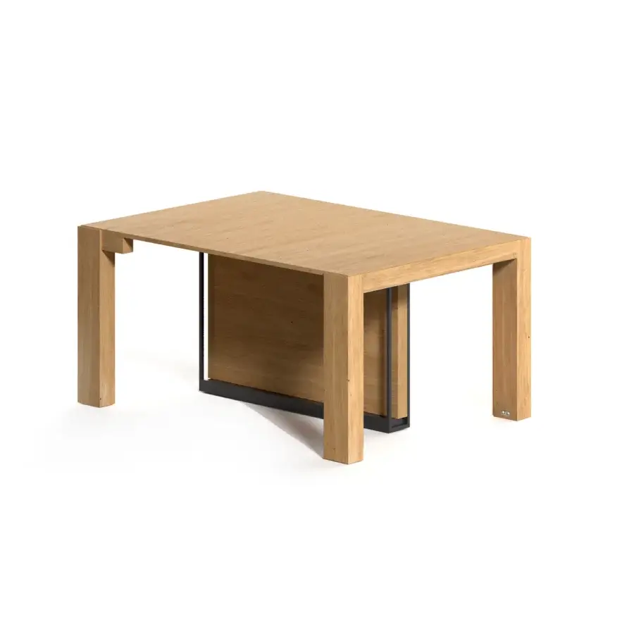 Superior Ozzio Italia A3 console to table crafted in light natural wood with an aluminum telescopic mechanism and swiveling central leg