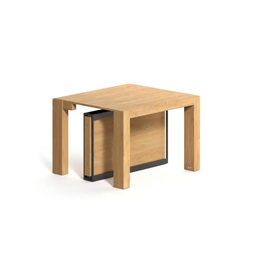 Distinguished Ozzio Italia A3 console to table crafted in light natural wood with smooth finish and aluminum telescopic mechanism