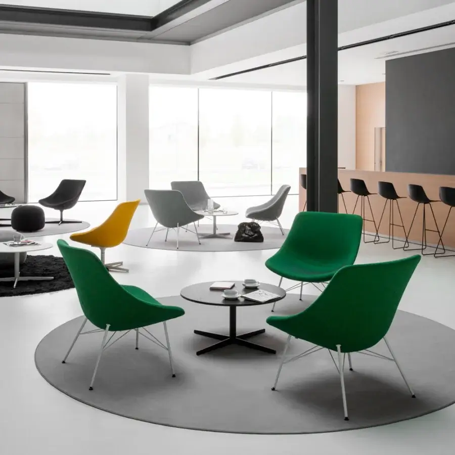Exceptional Lapalma Auki lounge chair with sinuous form upholstered in matte green textile and powder-coated metal base