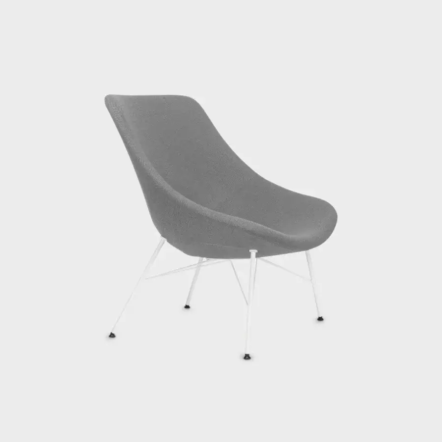 Exceptional Lapalma Auki lounge chair with organic curves upholstered in textured gray fabric and white powder coated metal base