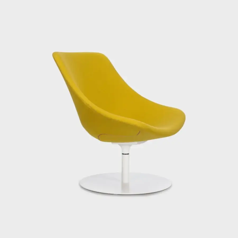 Sophisticated Lapalma Auki lounge chair with sinuous lines upholstered in vibrant yellow fabric and white powder coated metal base