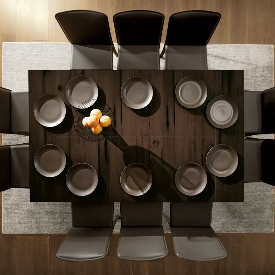 Elegant Ozzio Italia 4You console to table with dark brown painted metal base and matte finish