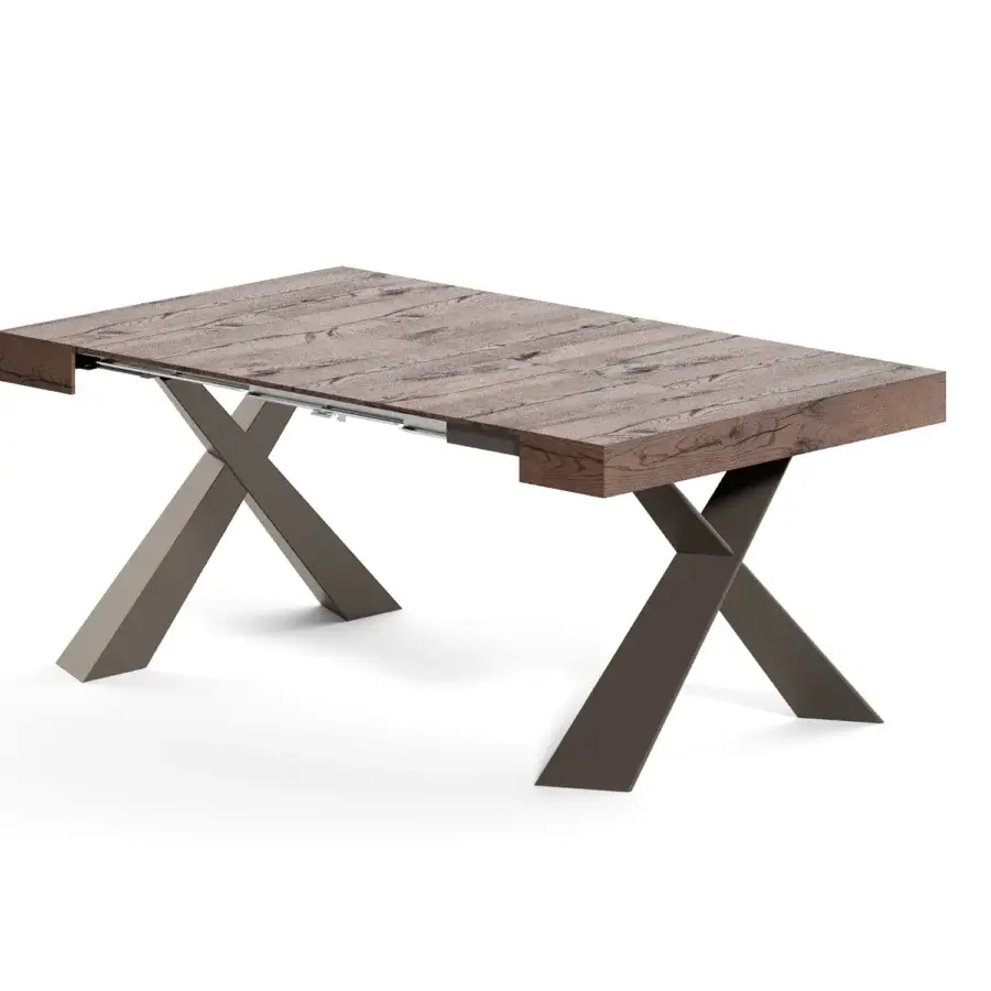 Superior Ozzio Italia 4You console to table crafted in wood with visible grain and matte finish, supported by a darker brown painted metal base