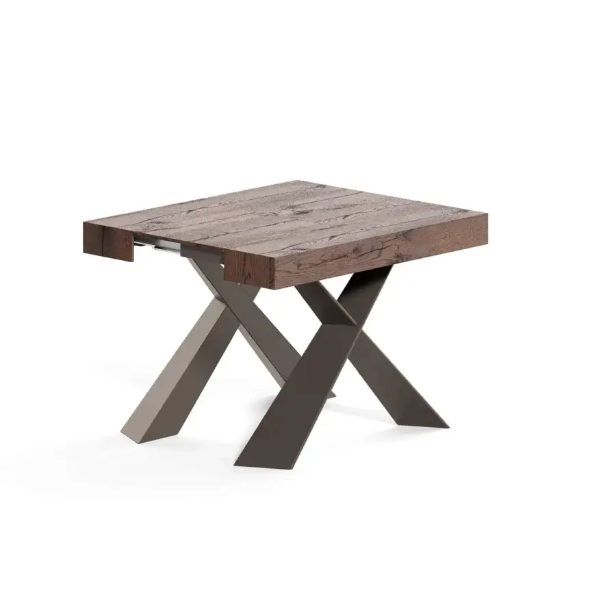 Exceptional Ozzio Italia 4You console to table crafted in dark brown wood with a dark gray matte painted metal base