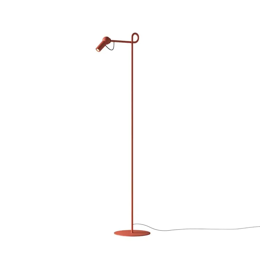 Elegant Kundalini Bird floor lamp with die-cast varnished aluminum head and premium coated metal structure in uniform rust