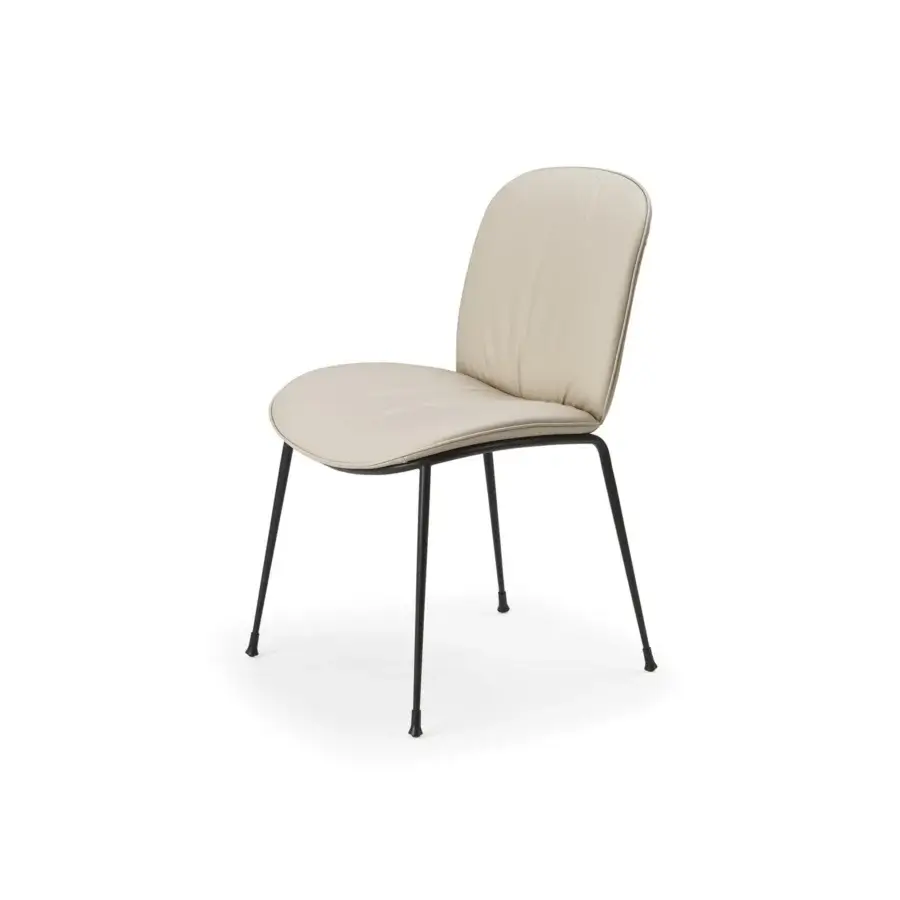 Remarkable Cattelan Italia Tina chair with black embossed lacquered steel frame and light beige upholstery