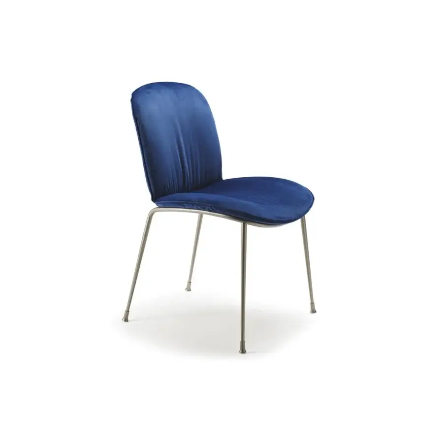 Distinguished Cattelan Italia Tina chair with black embossed lacquered steel frame and deep blue velvet-like upholstery