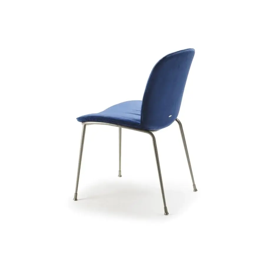 Exclusive Cattelan Italia Tina chair with dark blue soft leather upholstery and titanium embossed lacquered steel frame