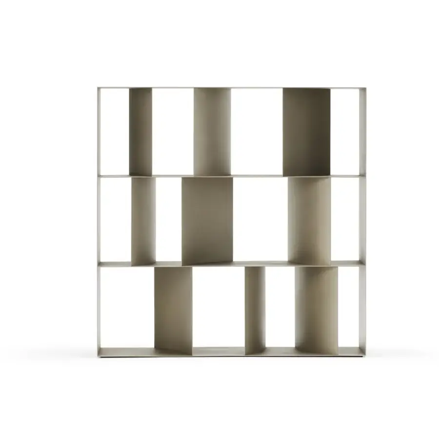 Captivating Cattelan Italia Nautilus bookcase built in graphite embossed lacquered steel with a light brownish-gray matte finish