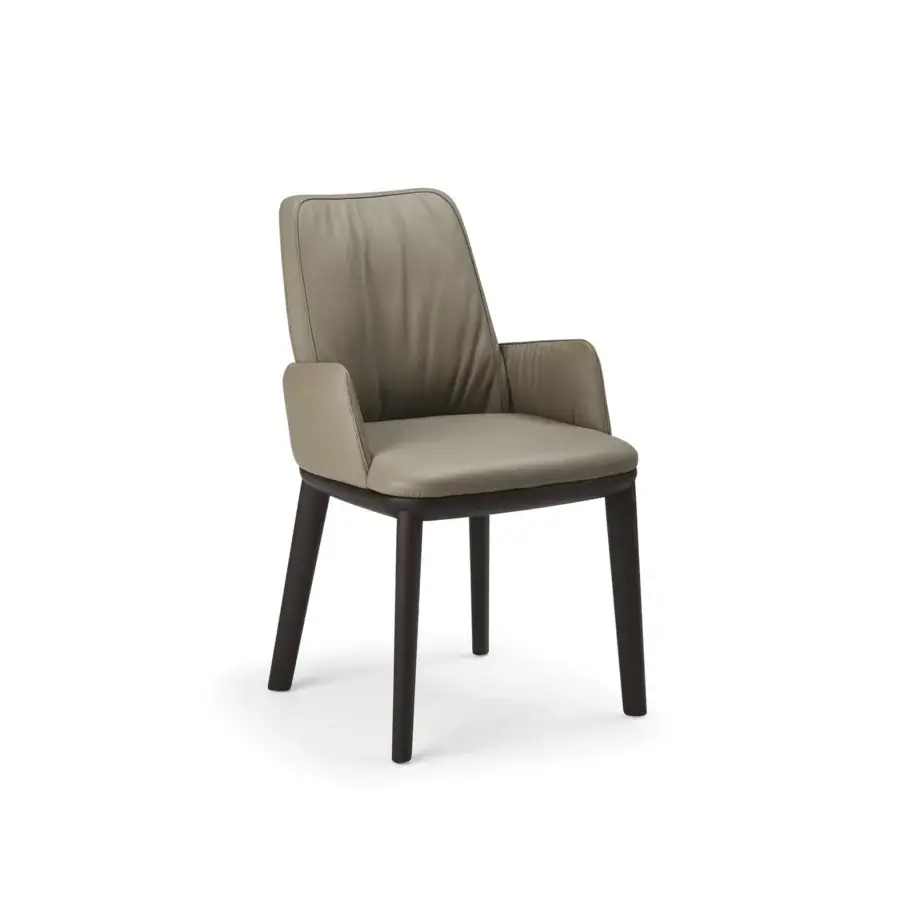 Sophisticated Cattelan Italia Belinda armchair with burned oak stained ash wood frame and gray-beige leather upholstery
