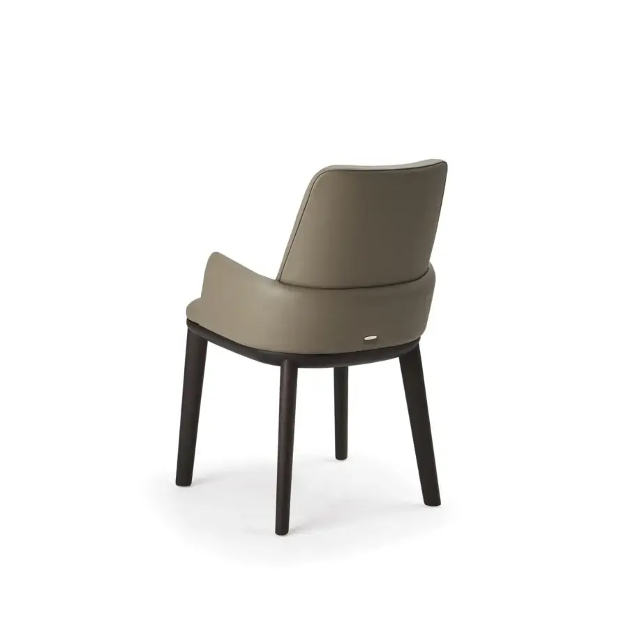 Distinguished Cattelan Italia Belinda armchair with burned oak stained ash wood frame and muted taupe fabric upholstery