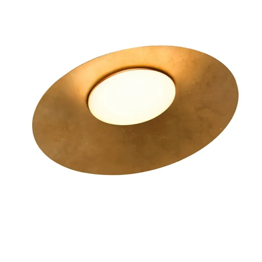 Distinguished Kundalini Kate ceiling lamp with an opal diffuser and premium aluminum coated structure in textured matte gold