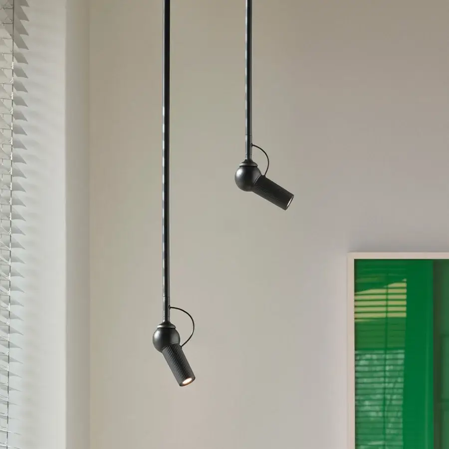 Superior Kundalini Bird ceiling lamp with die-cast varnished aluminum heads and premium coated metal structure in matte dark gray or black