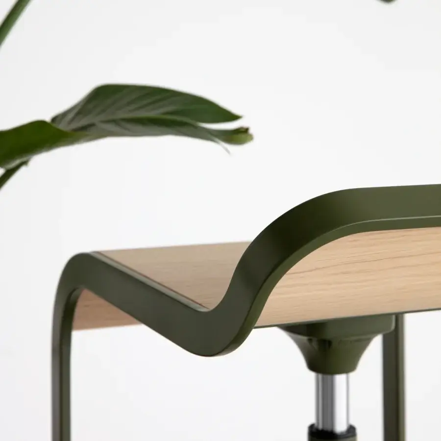 Superior Lapalma Lem stool with swivel light-toned plywood seat and dark green powder-coated metal frame