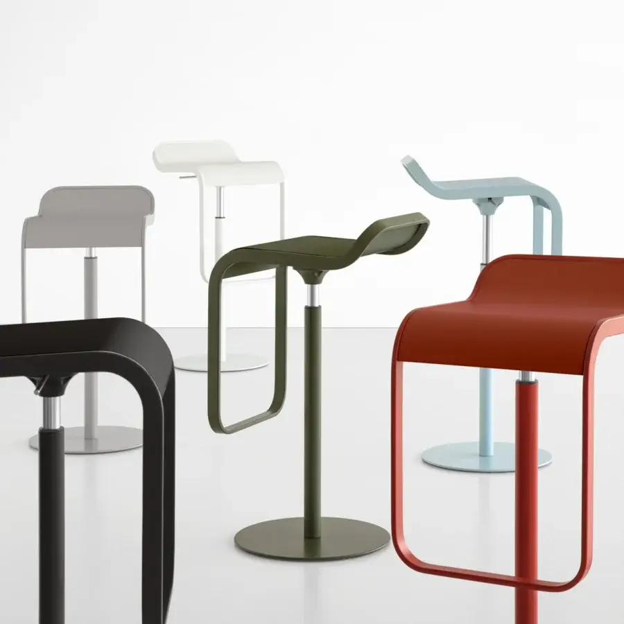 Superior Lapalma Lem stool with black powder-coated metal frame and cantilevered seat offering adjustable height