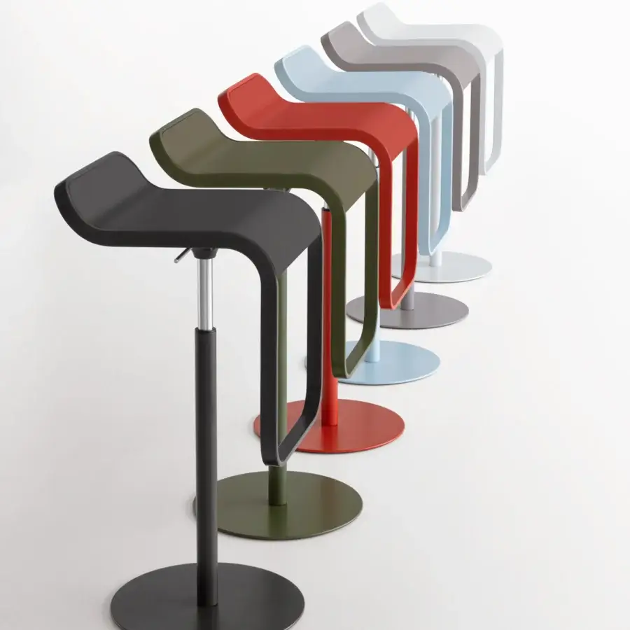 Exceptional Lapalma Lem stool with cantilevered plywood seat and slender powder-coated metal support post in matte black