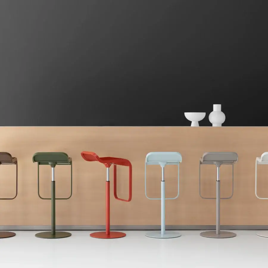 Distinguished Lapalma Lem stool with soft shape, plywood seat and powder-coated metal frame in monochromatic grey