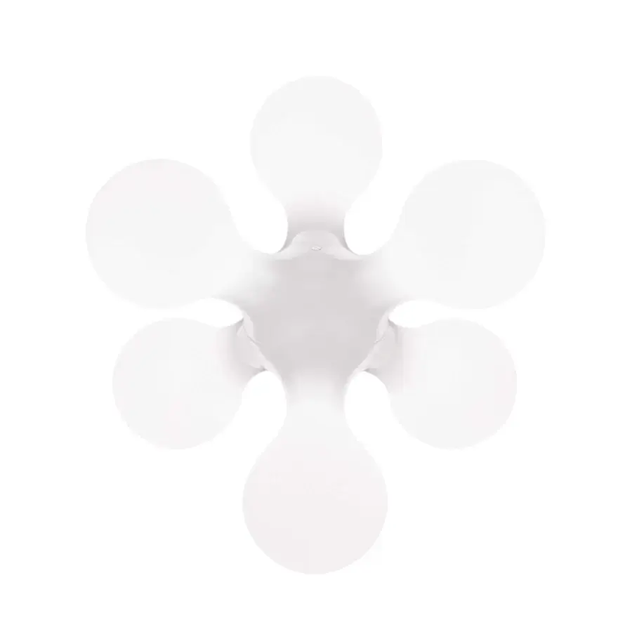 Distinguished Kundalini Atomium floor lamp with coil springs and rotational-molded polyethylene in a matte white finish