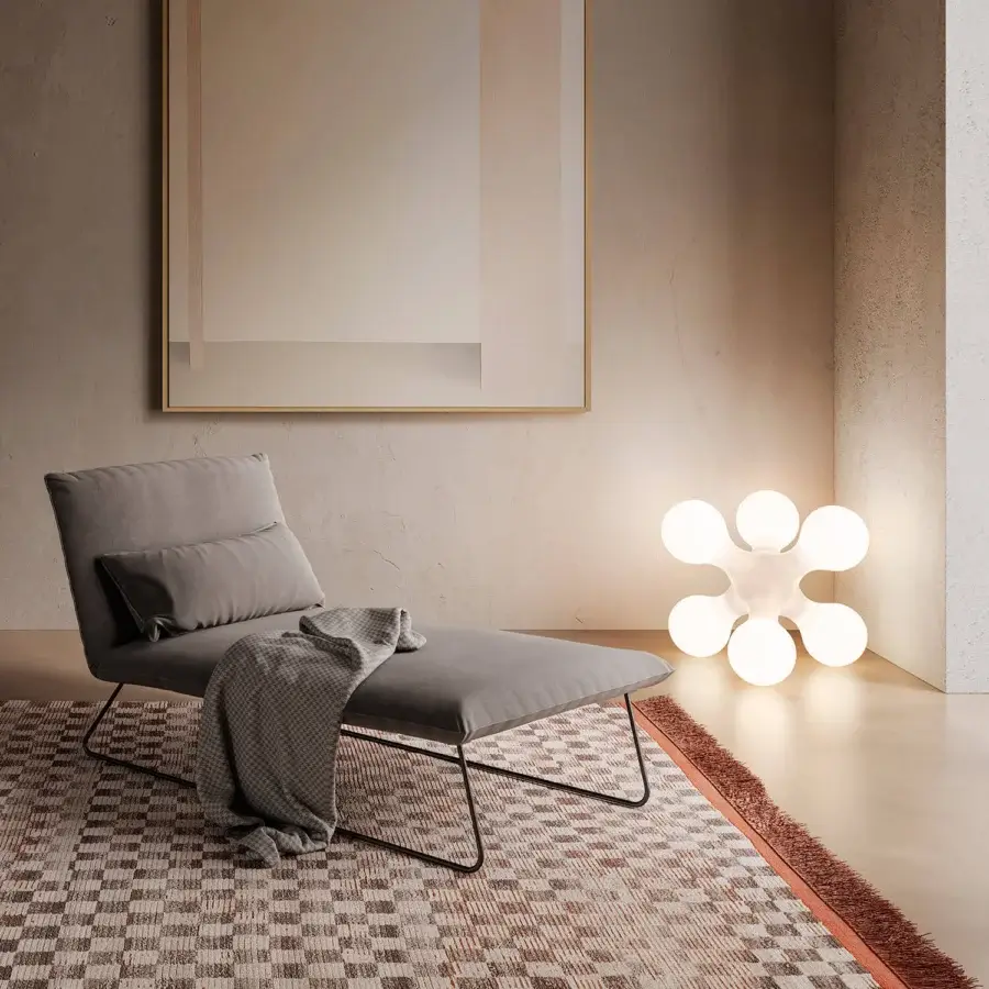 Exclusive Kundalini Atomium floor lamp with rotational-molded polyethylene and a glossy white finish offering diffused light