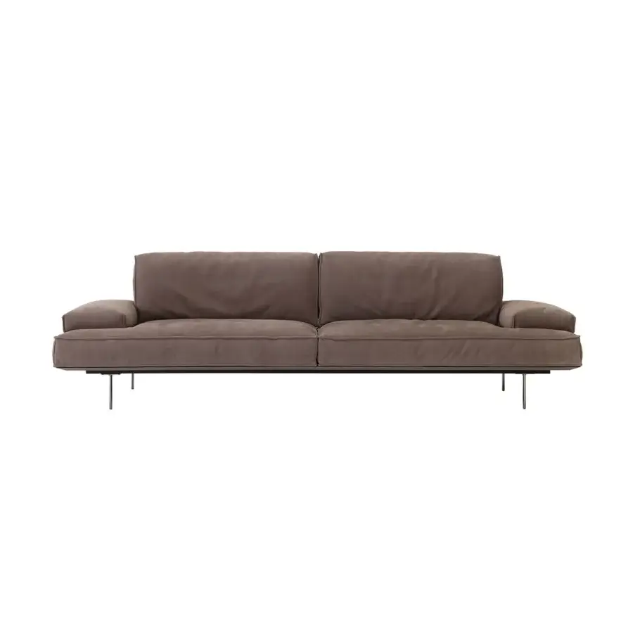 Harmonious Cierre1972 Vogue sofa with muted brown textile upholstery and sleek silver-tone metal legs