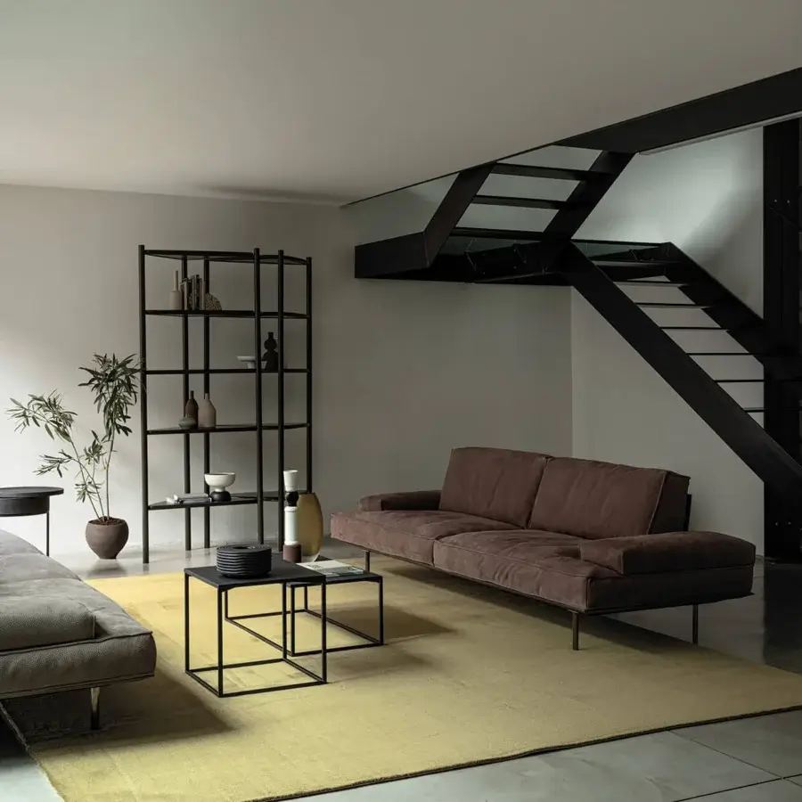 Architectural Cierre1972 Vogue sofa in light grey textile with matte finish and slim metallic legs