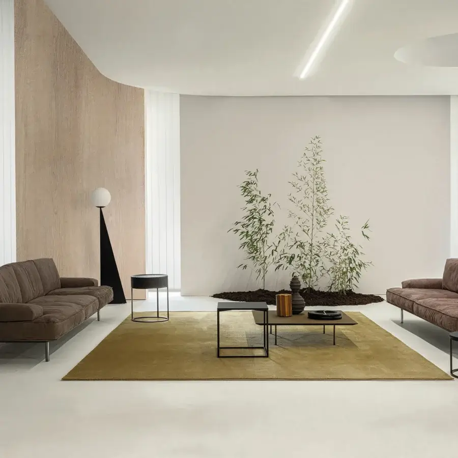 Distinguished Cierre1972 Vogue sofa in brown textile with matte finish reflecting rationalist geometry and oriental design inspiration