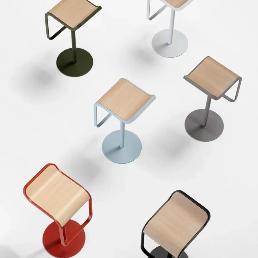 Elegant Lapalma Lem stool with a swiveling plywood seat in light wood and a matt black chromed metal frame