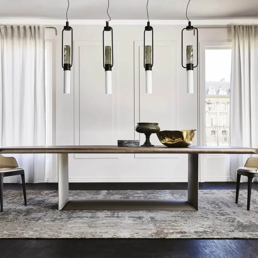 Refined Cattelan Italia Dragon table with ceramic Marmi tabletop and embossed lacquered steel base in a matt finish