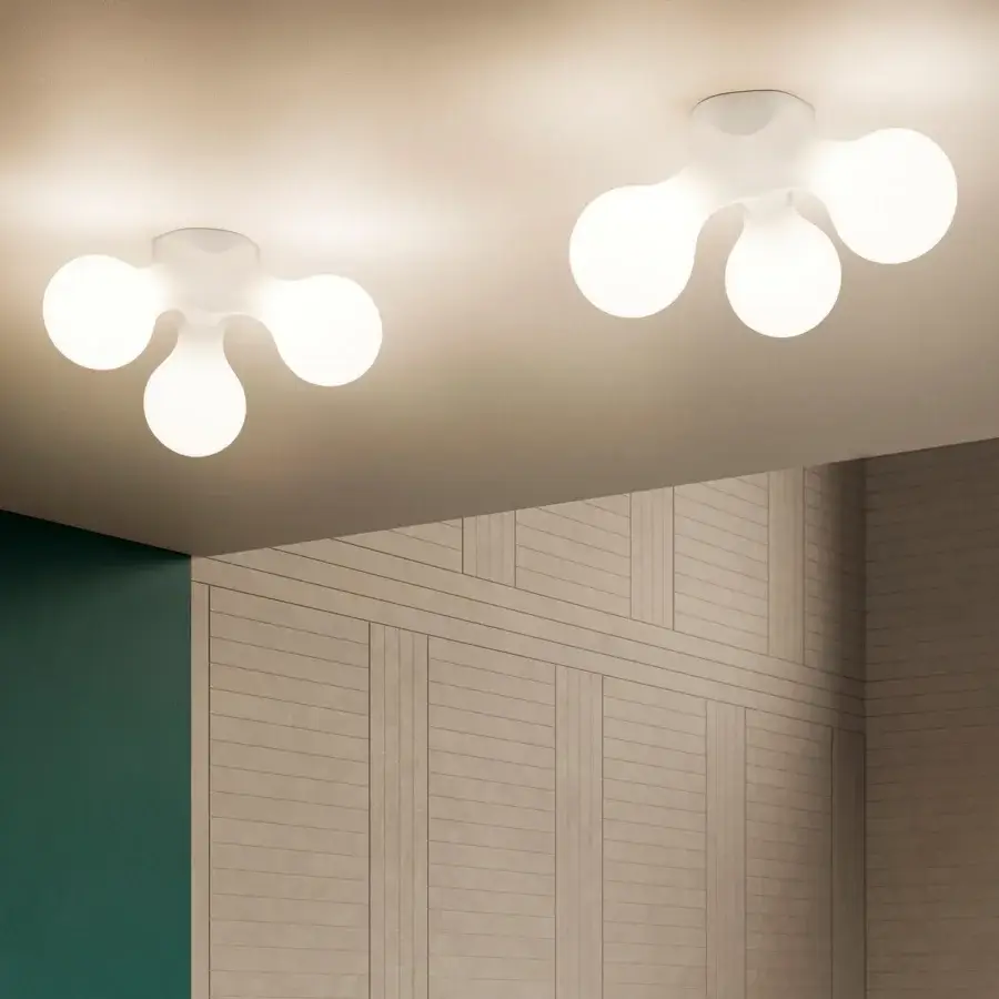 Distinguished Kundalini Atomium ceiling lamp with rotational-molded polyethylene diffuser and inner structure in uniformly white matte finish