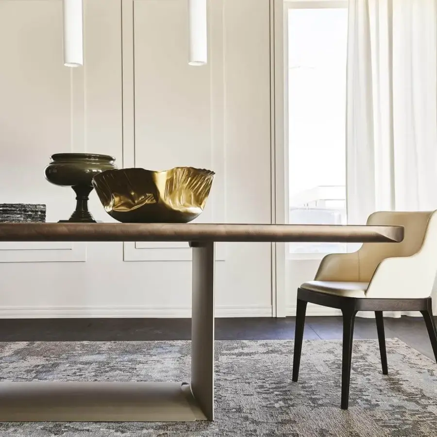 Exclusive Cattelan Italia Dragon table with a ceramic Marmi top and titanium embossed lacquered steel base in brown and matte finish
