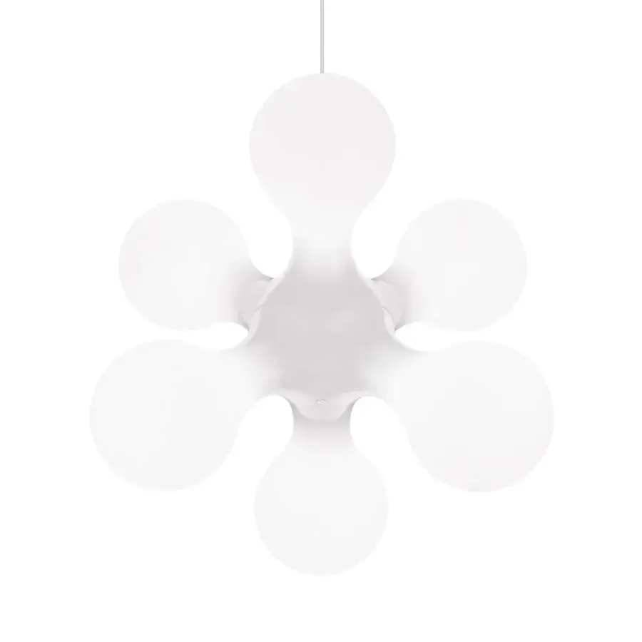 Elegant Kundalini Atomium suspension lamp crafted in rotational-molded polyethylene with a matte white finish