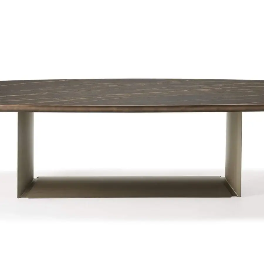 Superior Cattelan Italia Dragon table with a patterned Makalu ceramic top and titanium embossed lacquered steel base