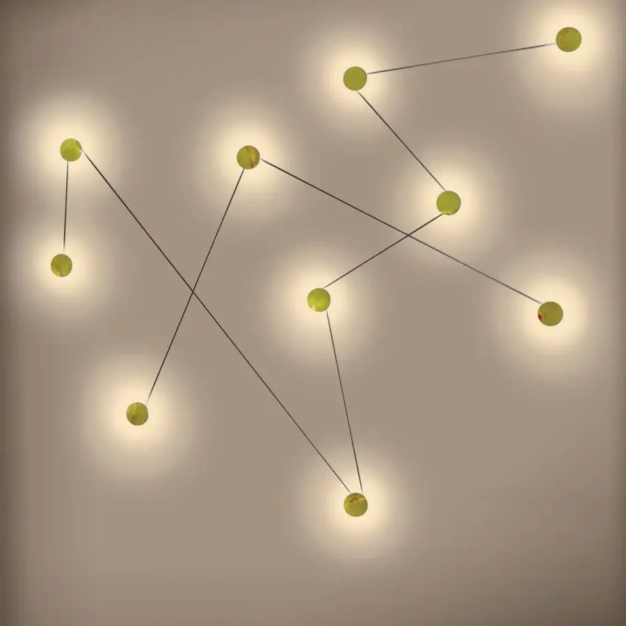 Distinguished Kundalini Azou wall lamp with painted metal and luminous onyx or marble discs emitting warm diffused light
