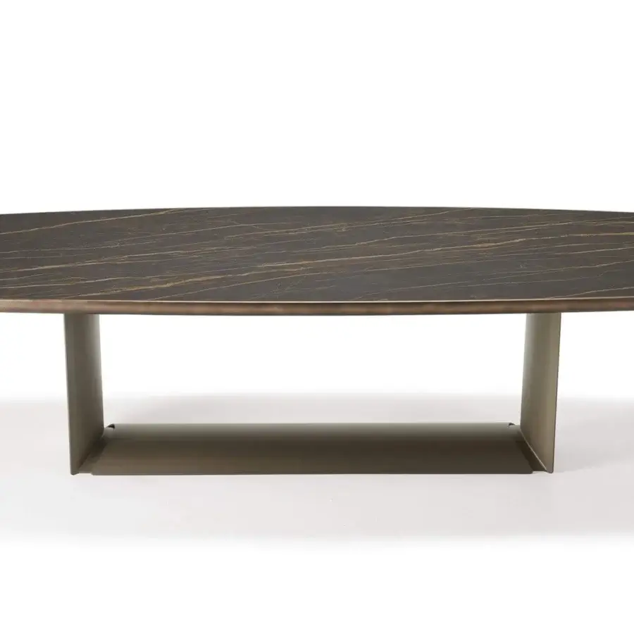 Captivating Cattelan Italia Dragon table with a ceramic Marmi Portoro top and embossed lacquered graphite steel base