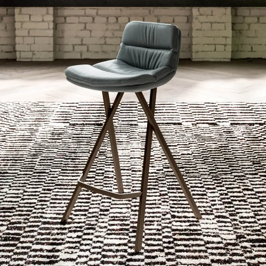 Exceptional Ozzio Italia Milo stool with comfortably padded seat and matte gray upholstery crafted with a dark-toned metal base