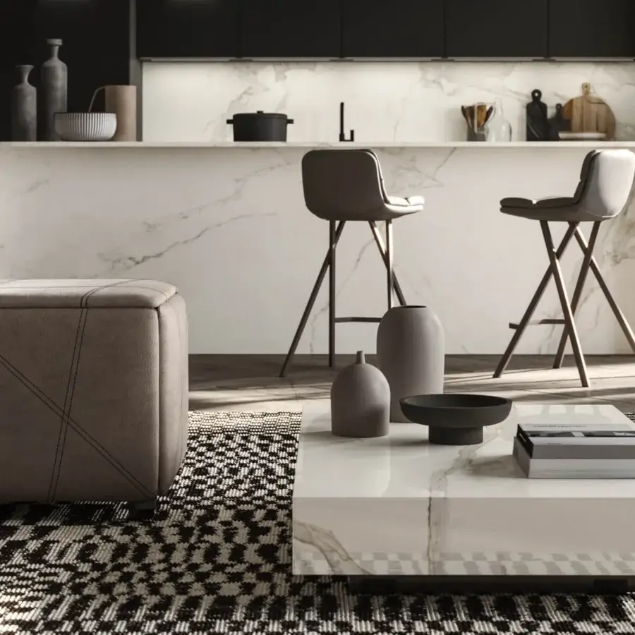 Lavish Ozzio Italia Milo stool with padded seat upholstered in soft grey textile and dark matte metal legs