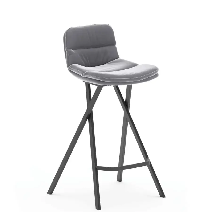 Elegant Ozzio Italia Milo stool with dark metal base and comfortably padded gray seat crafted with stitched detailing