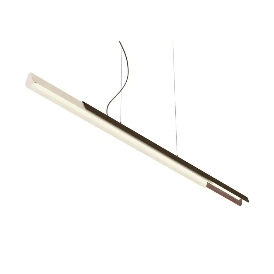 Superior Kundalini Dala Linear suspension lamp with a dark brown wood-like finish and opal diffuser crafted in Italy
