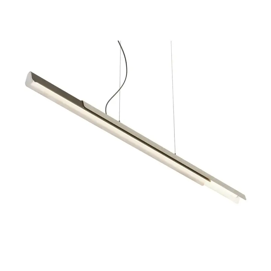 Distinguished Kundalini Dala Linear suspension lamp in light gray metal with a balanced geometric silhouette and matte finish