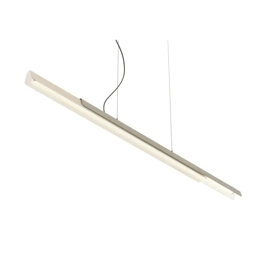 Superior Kundalini Dala Linear suspension lamp with metallic coated structure and opal diffuser in a neutral matte finish