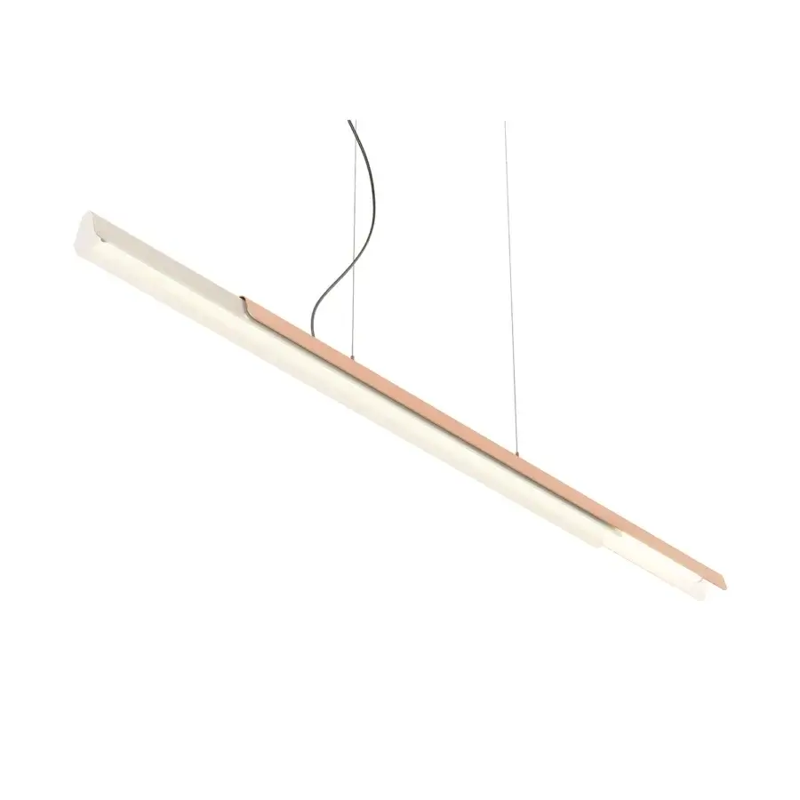 Exceptional Kundalini Dala Linear suspension lamp with luxurious opal diffuser and metallic coated structure in light brown or copper tone satin finish