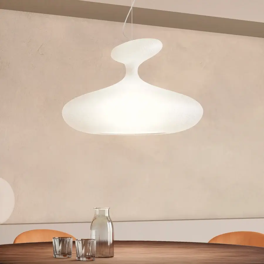 Superior Kundalini E.T.A suspension lamp with ecological fiberglass and a crisp white matte finish