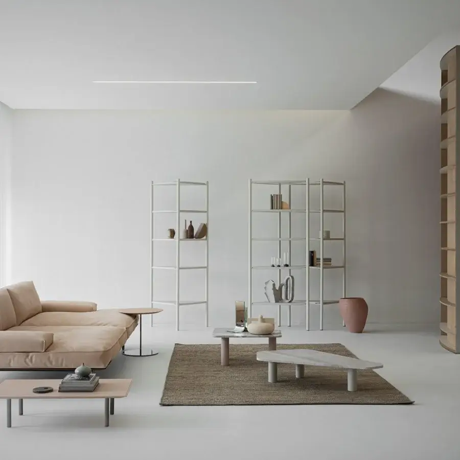 Distinguished Cierre1972 Vogue sofa with light beige textile and matte finish embodies rationalist geometry for inviting lounging