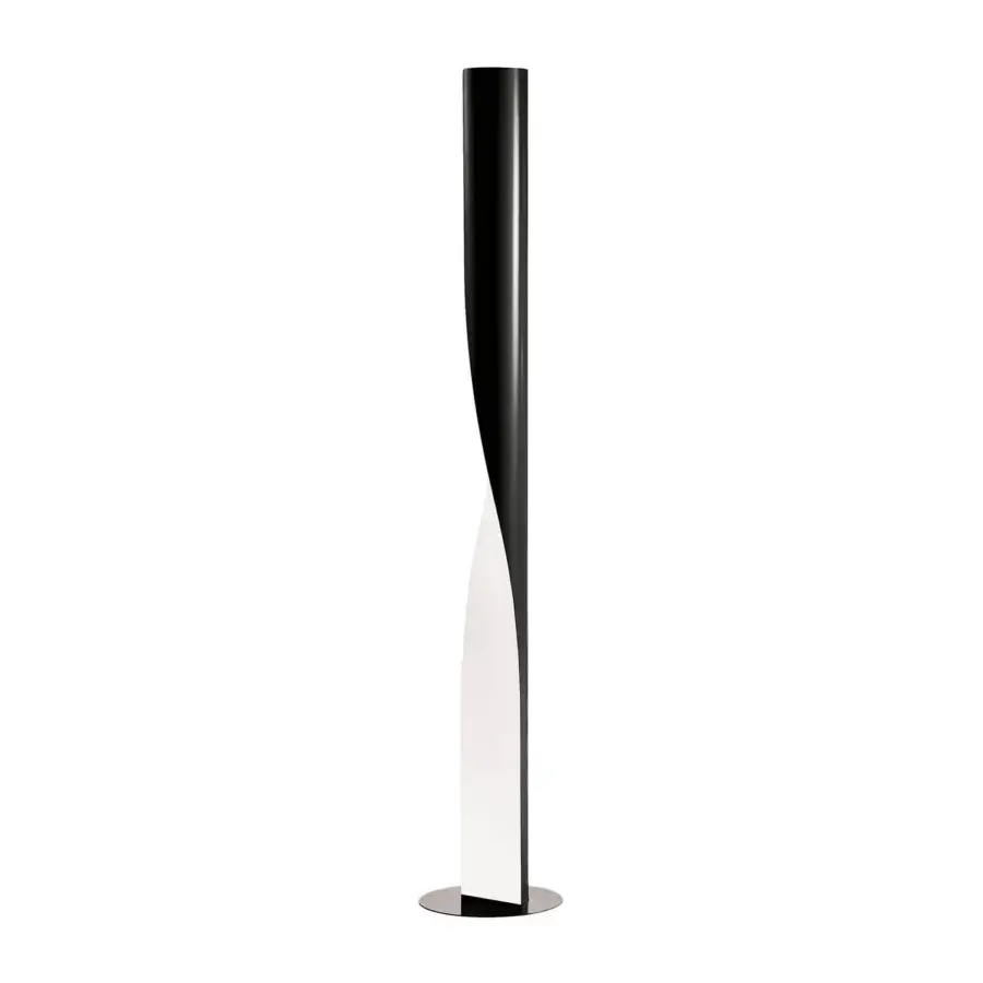 Exceptional Kundalini Evita floor lamp with a sinuous white fabric diffuser and glossy black accents built around steel technopolymers