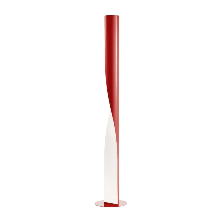 Superior Kundalini Evita floor lamp with multilayered steel, technopolymers and a vibrant red and bright white thermo extensible fabric diffuser