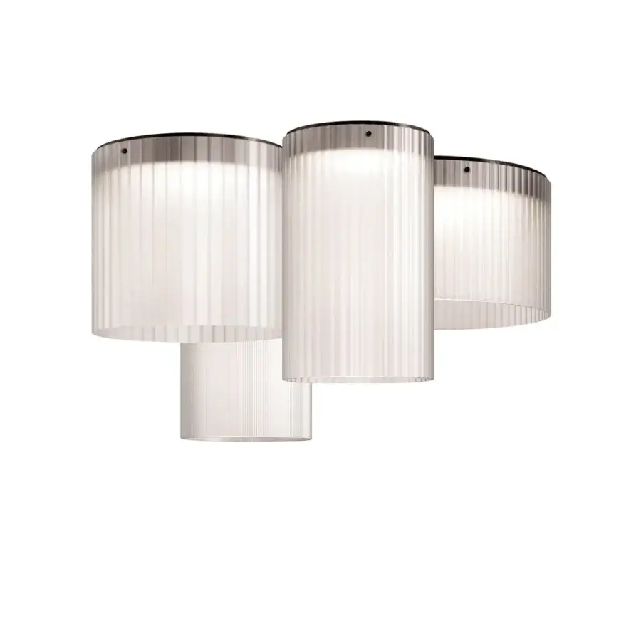 Superior Kundalini Giass ceiling lamp with cylindrical sandblasted glass diffusers and coated metal structure