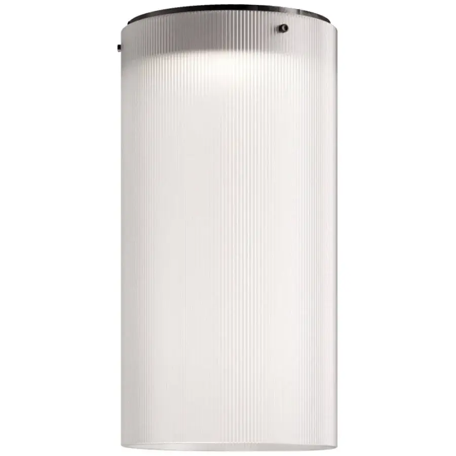 Elegant Kundalini Giass ceiling lamp with blown sandblasted glass and coated metal structure exhibiting ribbed texture